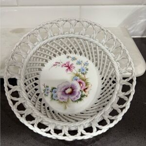 White Woven Porcelain Floral Basket